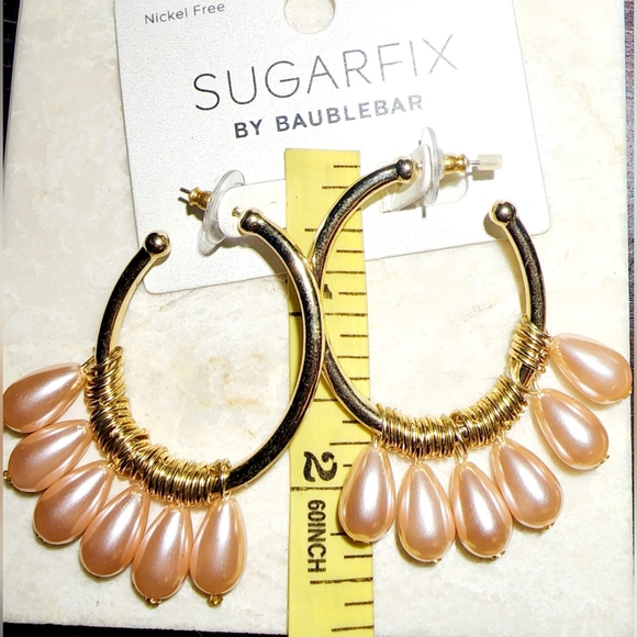 Sugarfix gold tone hoops with soft Pink dang teardrop beads earrings - Picture 3 of 3